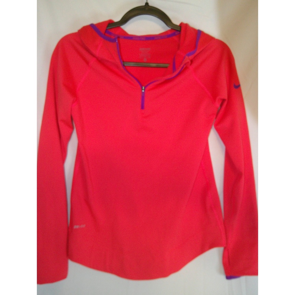Nike Pro Kids Pullover Hoodie Top Athletic Activewear Orange Purple